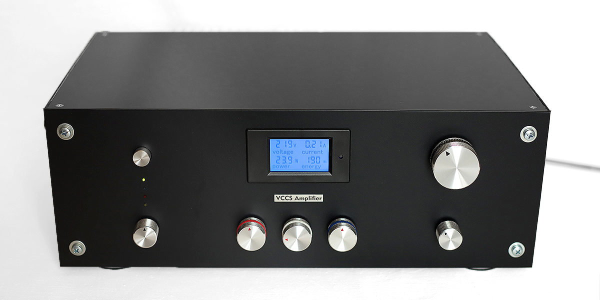 JBA-009 stereo. VCCS audio Amplifier (voltage-controlled current source, ИТУН). Class A+B. Three band EQ (+/- 20dB). 4 inputs (incl.”Phono”). Trans ~400W (+/- 60V). Hand made 2019. Weight-10,5kg. 435x160x290mm (available)